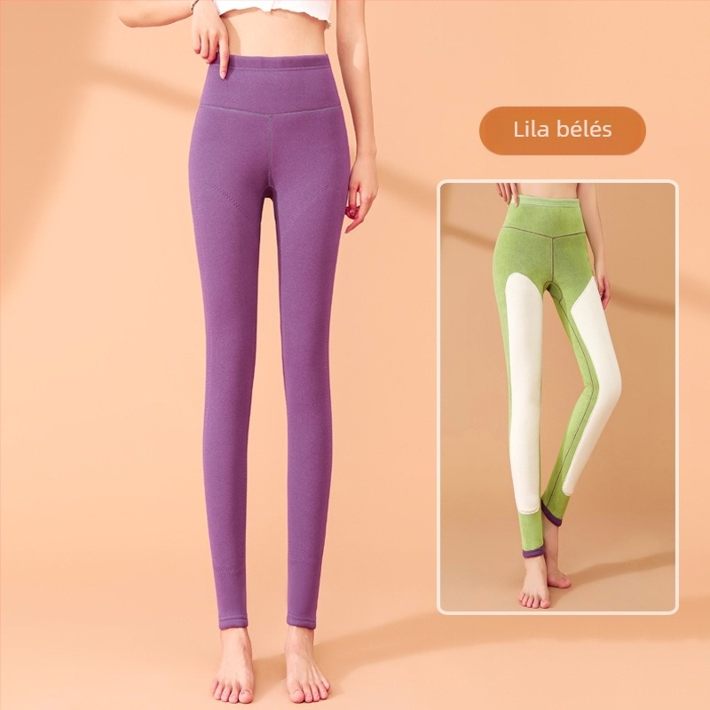 Pluszméretű női hosszú termál leggings, magas derék, rugalmas, testhezálló, kationos velúr, vastagított, meleg