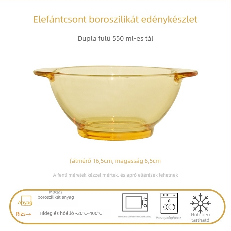 Üvegből készült étkészlet kettős fülű leveses tálakkal, magas hőálló boroszilikát üveg, könnyed luxus stílus, testreszabható, alkalmas gyermekeknek, diákoknak, várandós nőknek, felnőtteknek és időseknek