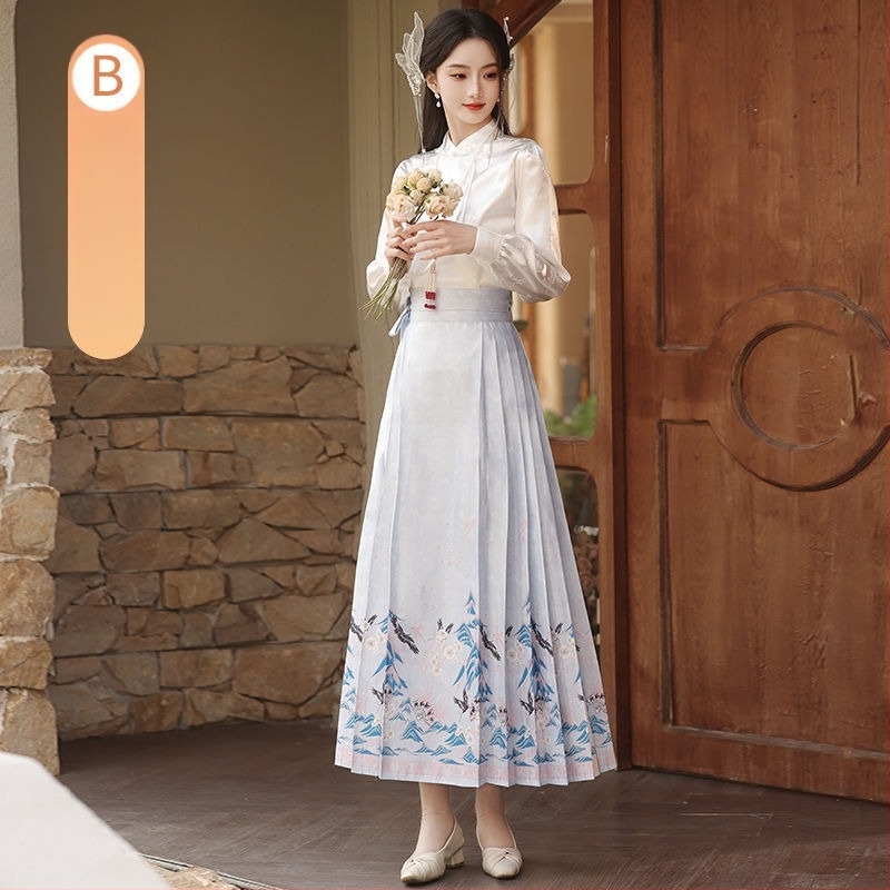 Koszorúslány ruha Mamian szoknyával, hosszú ujjú, kínai stílusú mindennapi viselet