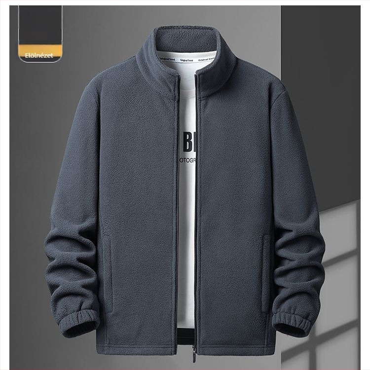 Férfi kapucnis fleece-béléses kardigán, laza szabás, őszi-téli meleg