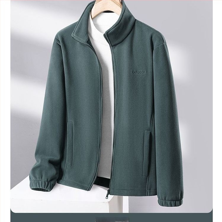 Férfi kapucnis fleece-béléses kardigán, laza szabás, őszi-téli meleg