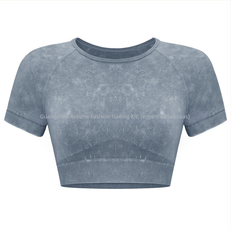 Női két részes jóga szett – rövid ujjú felső és rövidnadrág, pulover-stílusban, anyag: nylon keverék