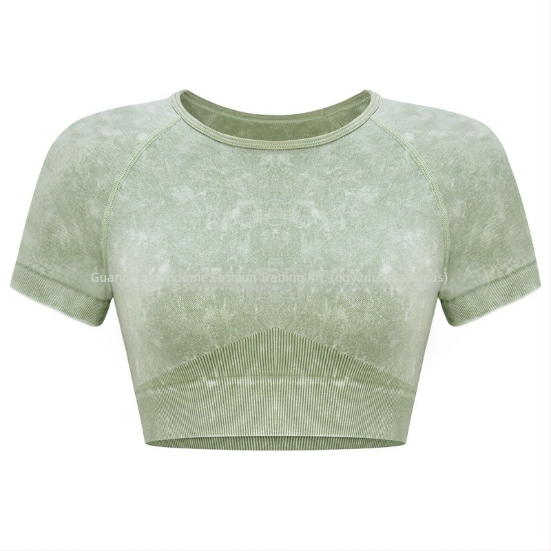 Női két részes jóga szett – rövid ujjú felső és rövidnadrág, pulover-stílusban, anyag: nylon keverék