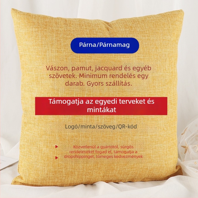 Pamut-len keverékből készült négyzet alakú párna poliészter töltettel, egyszínű, kanapéra