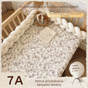 100% pamutból készült babaszoba ágynemű készlet patchwork mintával: gumis lepedő, sík lepedő és matracvédő
