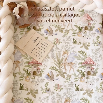 100% pamutból készült babaszoba ágynemű készlet patchwork mintával: gumis lepedő, sík lepedő és matracvédő
