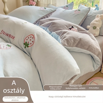 Téli vastag, meleg kétoldalas tej-velúr ágyneműkészlet, négy darabos, virágos mintával, modern minimalista stílus