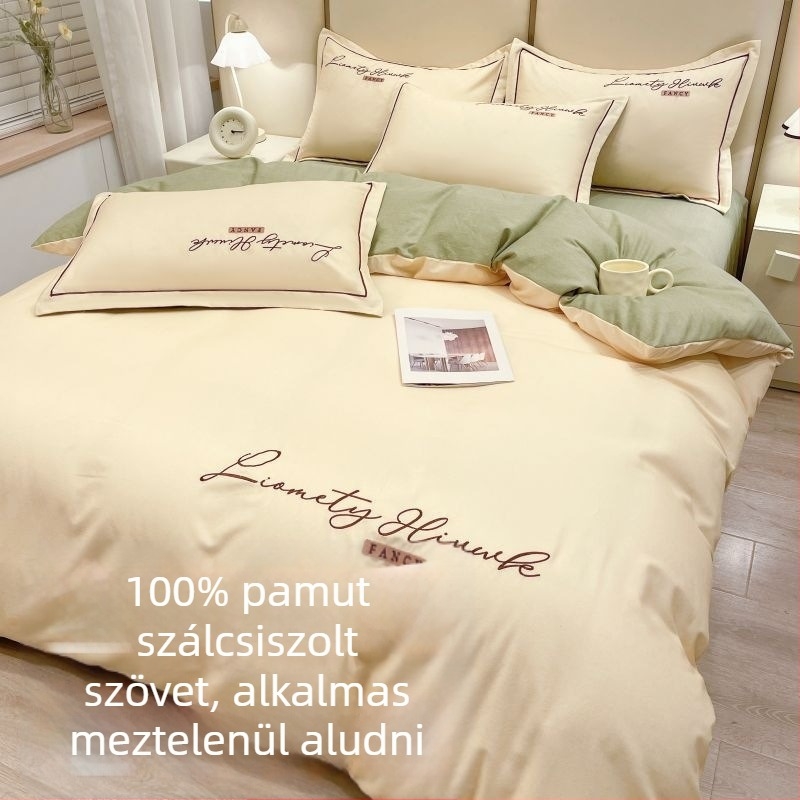 Új egyszínű két tónusú négy darabos pamut ágyneműkészlet ősz-télre, hímzett egyes paplan, 100% pamut