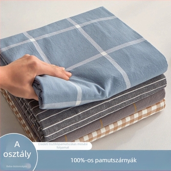 100% pamut egyszemélyes lepedő, sötétkék csíkokkal, 180x200-220 cm