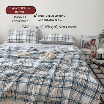 100% pamut egyszemélyes lepedő, sötétkék csíkokkal, 180x200-220 cm