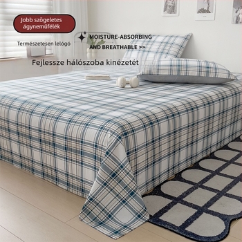 100% pamut egyszemélyes lepedő, sötétkék csíkokkal, 180x200-220 cm