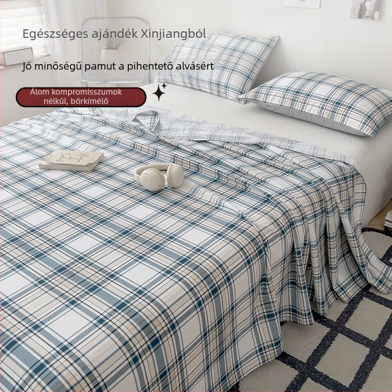 100% pamut egyszemélyes lepedő, sötétkék csíkokkal, 180x200-220 cm