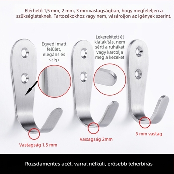 Kabátakasztó, vastagított rozsdamentes acélból, egyetlen horog, modell 1179, huzalos felületkezelés, fürdőszobába
