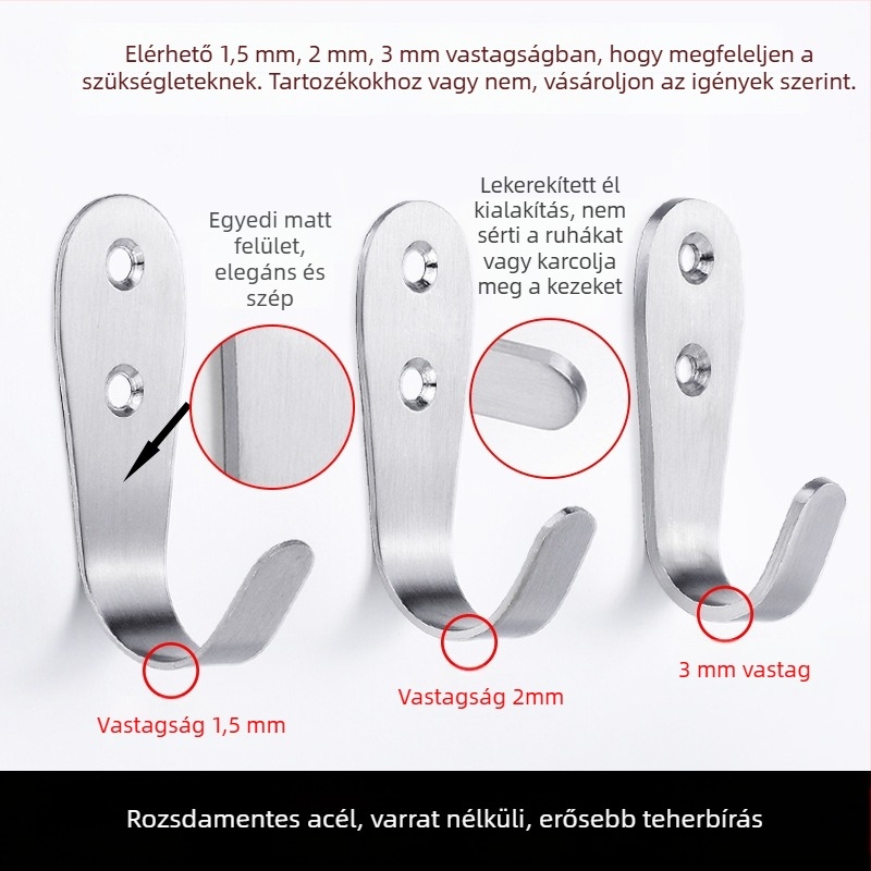 Kabátakasztó, vastagított rozsdamentes acélból, egyetlen horog, modell 1179, huzalos felületkezelés, fürdőszobába