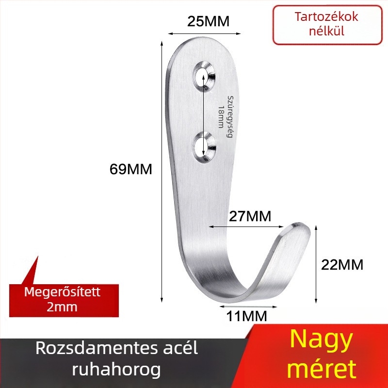 Kabátakasztó, vastagított rozsdamentes acélból, egyetlen horog, modell 1179, huzalos felületkezelés, fürdőszobába