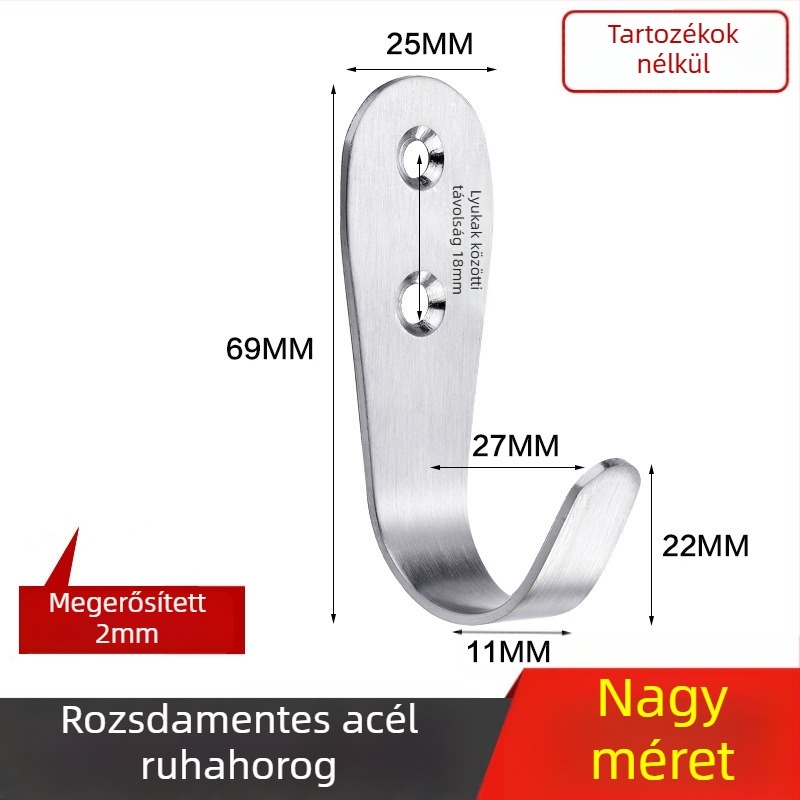 Kabátakasztó, vastagított rozsdamentes acélból, egyetlen horog, modell 1179, huzalos felületkezelés, fürdőszobába