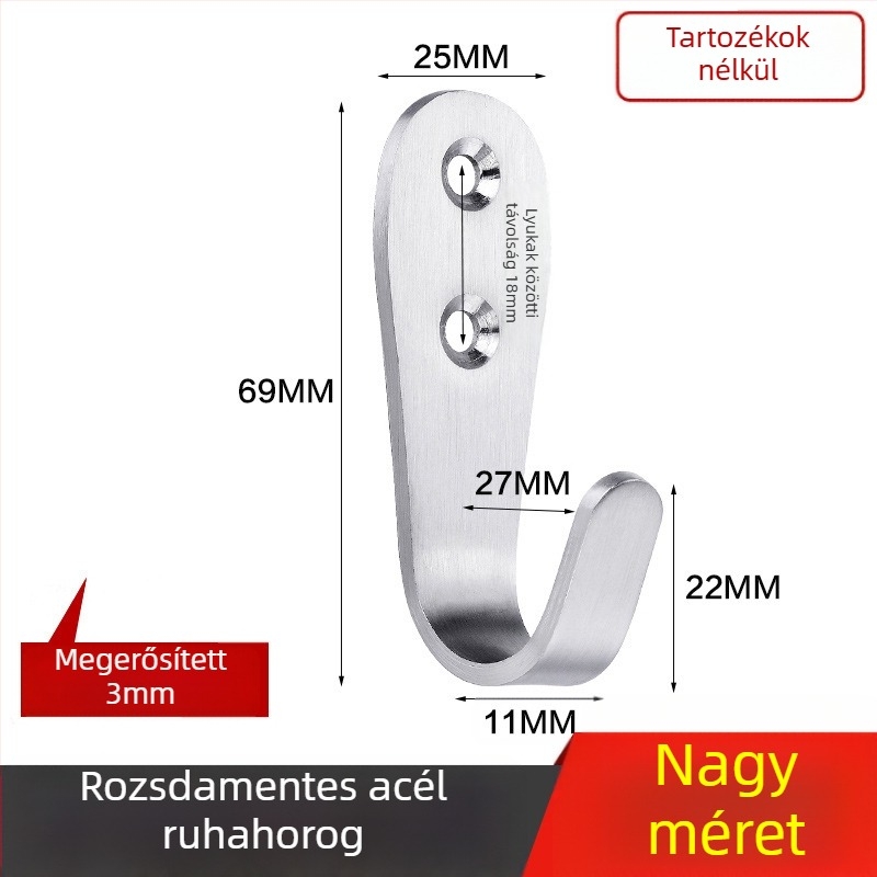 Kabátakasztó, vastagított rozsdamentes acélból, egyetlen horog, modell 1179, huzalos felületkezelés, fürdőszobába