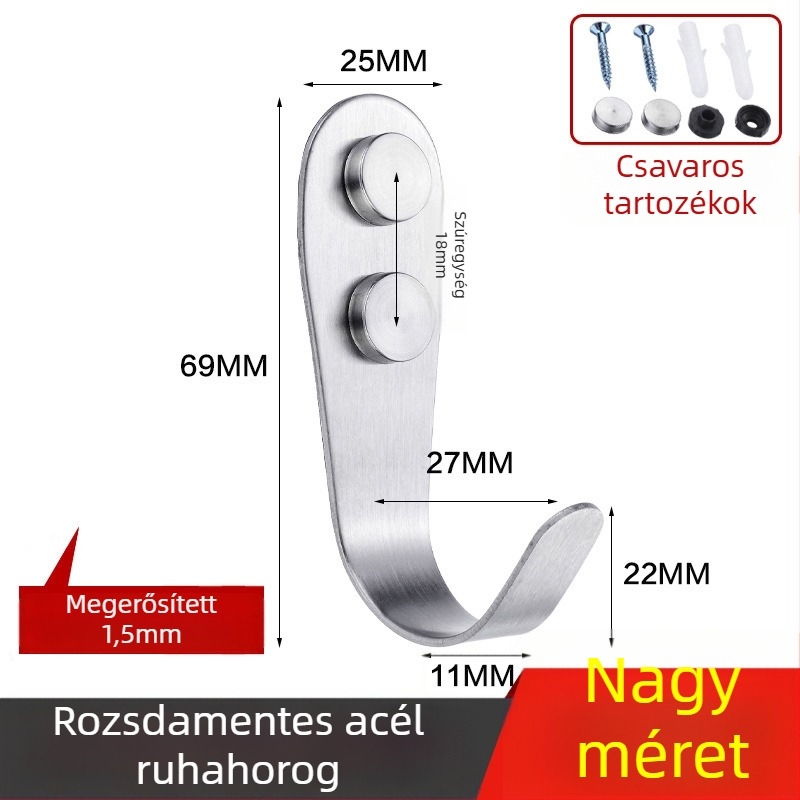 Kabátakasztó, vastagított rozsdamentes acélból, egyetlen horog, modell 1179, huzalos felületkezelés, fürdőszobába