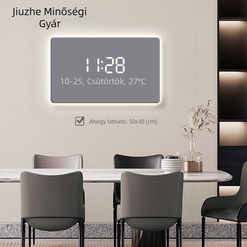 Egyszínű modern minimalista falióra digitális LED kijelzővel és környezeti világítással