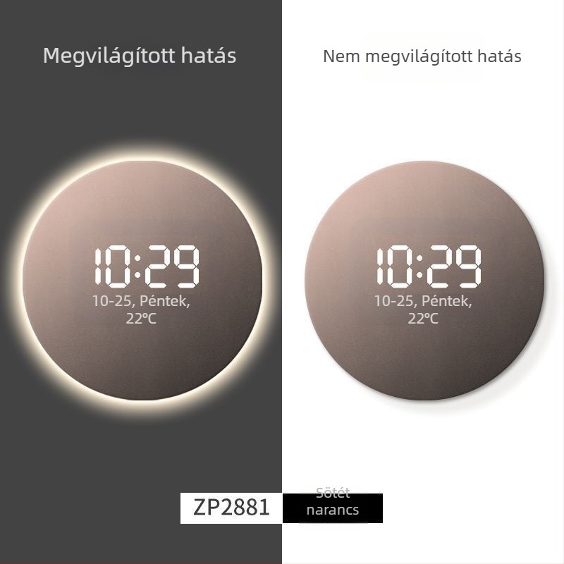 Egyszínű modern minimalista falióra digitális LED kijelzővel és környezeti világítással