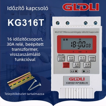 Kg316T mikrokontrolleres időzítő közvilágításhoz — 220V, külső tápegység, kijelző mutatóval és számokkal, automatikus kikapcsolás