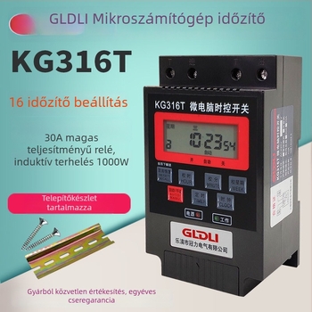 Kg316T mikrokontrolleres időzítő közvilágításhoz — 220V, külső tápegység, kijelző mutatóval és számokkal, automatikus kikapcsolás