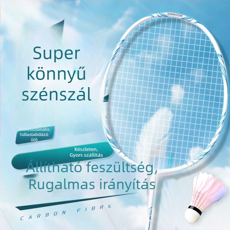 Badmintonütő (egy darabból álló teljes karbon konstrukció; tömeg 75–79 g; markolat vastagsága G5; húrok anyaga: nylon)