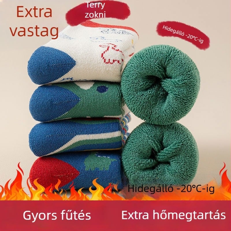 Gyerek zokni téli, vastag fleece belsővel, középső hossz, uniszex, 65% poliészter