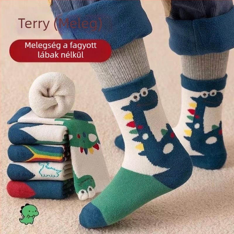 Gyerek zokni téli, vastag fleece belsővel, középső hossz, uniszex, 65% poliészter