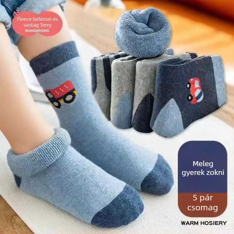 Gyerek zokni téli, vastag fleece belsővel, középső hossz, uniszex, 65% poliészter