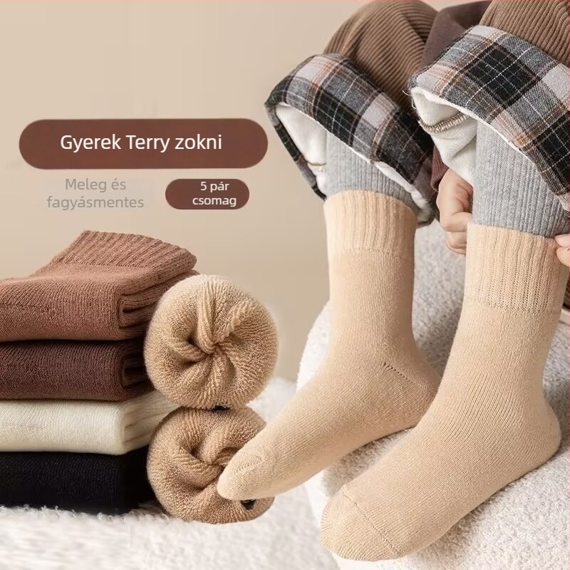 Gyerek zokni téli, vastag fleece belsővel, középső hossz, uniszex, 65% poliészter