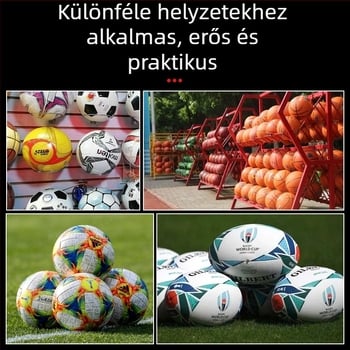 Labdák tárolására szolgáló hálós táska; akár 12 labdát fér el; anyag: polipropilén, poliészter, polietilén; testreszabható kivitelezés; márka: Huihua; alkalmas kosárlabdára és szabadtéri sportokra.