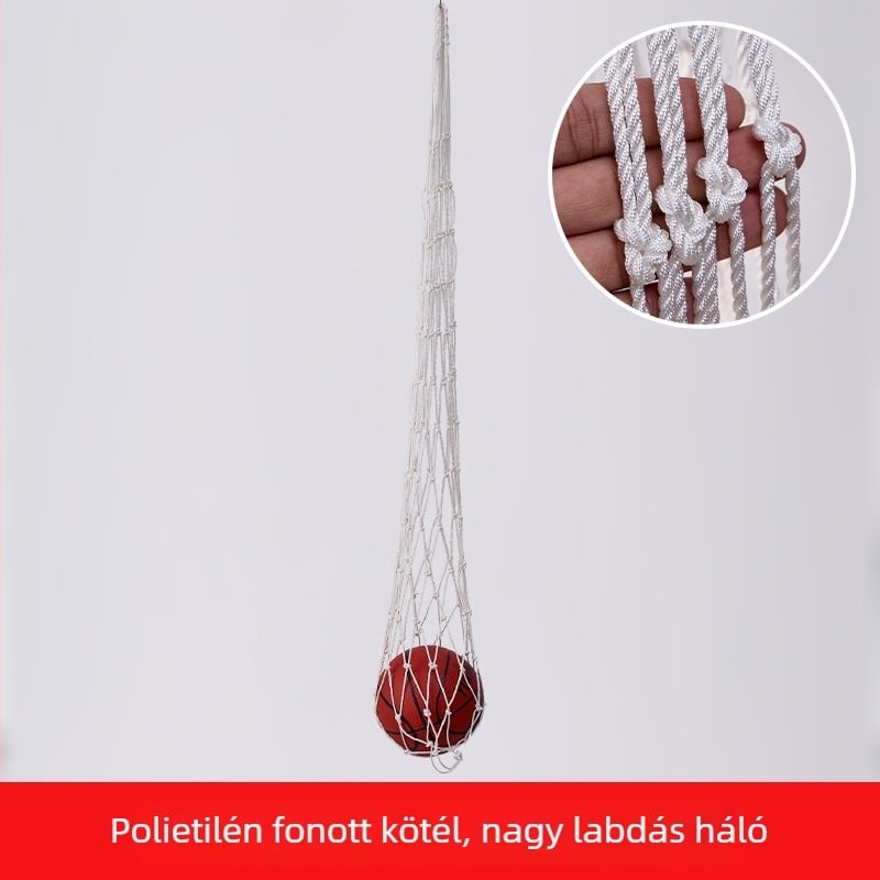 Labdák tárolására szolgáló hálós táska; akár 12 labdát fér el; anyag: polipropilén, poliészter, polietilén; testreszabható kivitelezés; márka: Huihua; alkalmas kosárlabdára és szabadtéri sportokra.