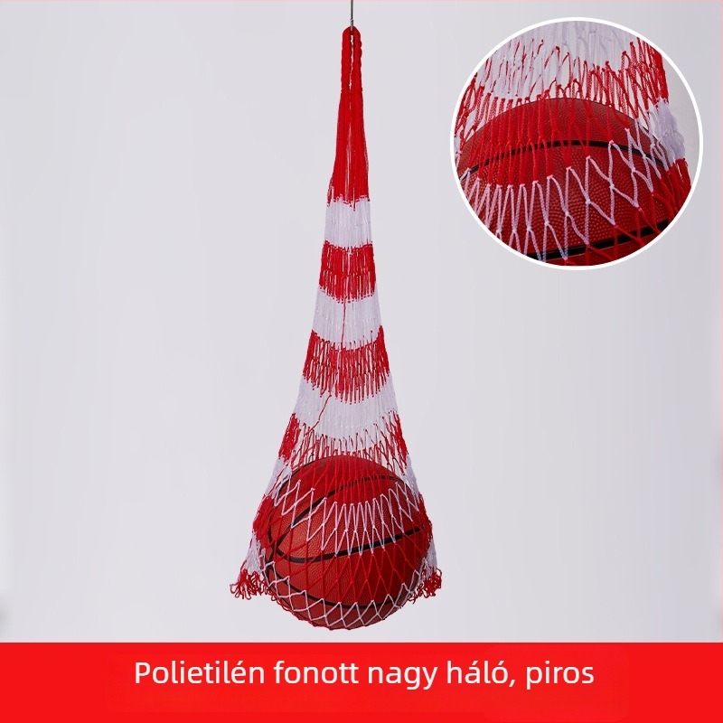 Labdák tárolására szolgáló hálós táska; akár 12 labdát fér el; anyag: polipropilén, poliészter, polietilén; testreszabható kivitelezés; márka: Huihua; alkalmas kosárlabdára és szabadtéri sportokra.