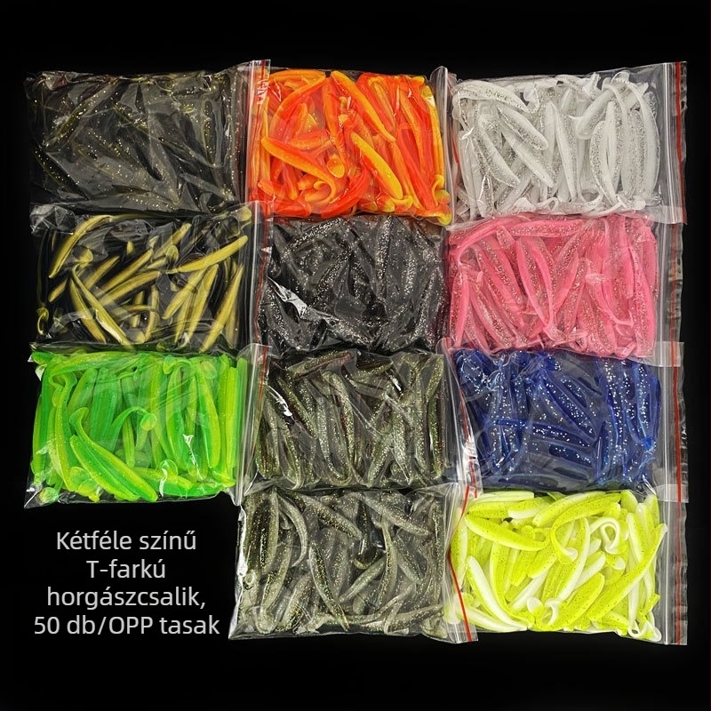 Jetfish Power Puha csali, két színű T-farkú, 5,5–12 cm, 50 db, PVC