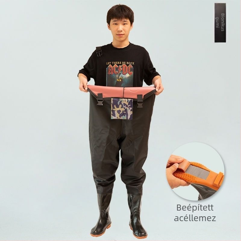 Egyrészes vízálló horgászruha beépített csizmákkal