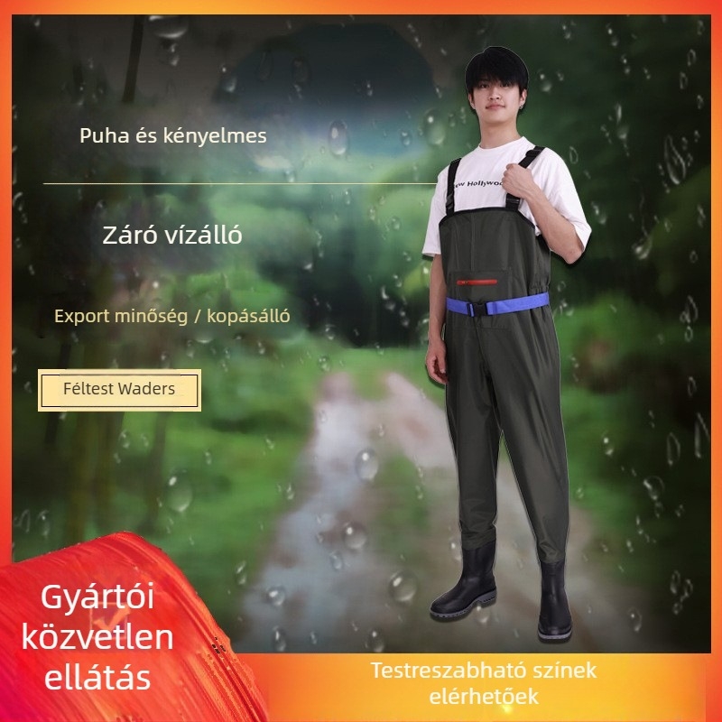 PVC anyagú vízálló, kopásálló, vastagított, szélálló halászati nadrág – uniszex