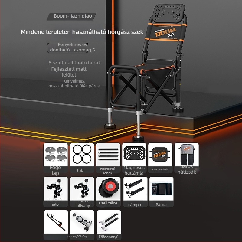 Összecsukható horgász szék, alumínium ötvözetből, dönthető, hordozható, minden terepre alkalmas