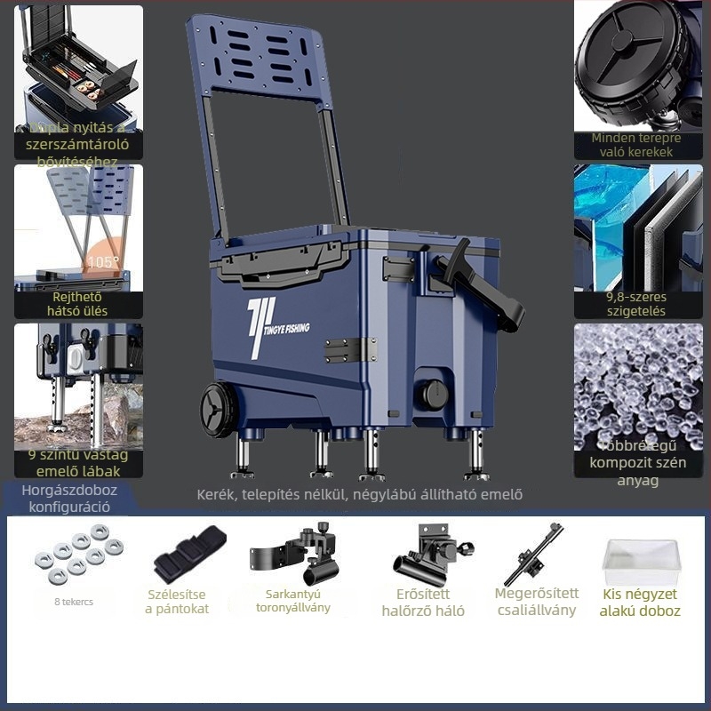 Kerékes horgászdoboz, ultra könnyű, többfunkciós felszerelés-doboz, ABS, kapacitás 25–32 L
