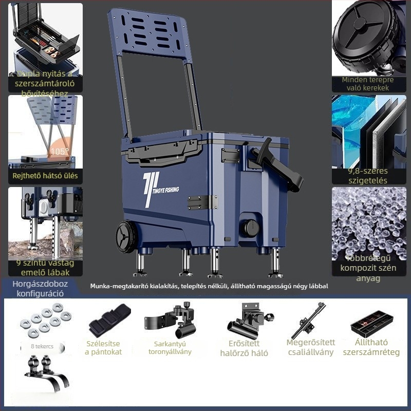 Kerékes horgászdoboz, ultra könnyű, többfunkciós felszerelés-doboz, ABS, kapacitás 25–32 L