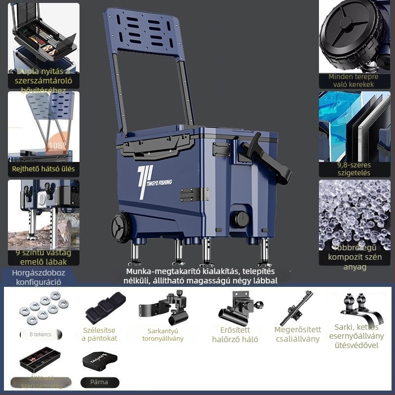 Kerékes horgászdoboz, ultra könnyű, többfunkciós felszerelés-doboz, ABS, kapacitás 25–32 L