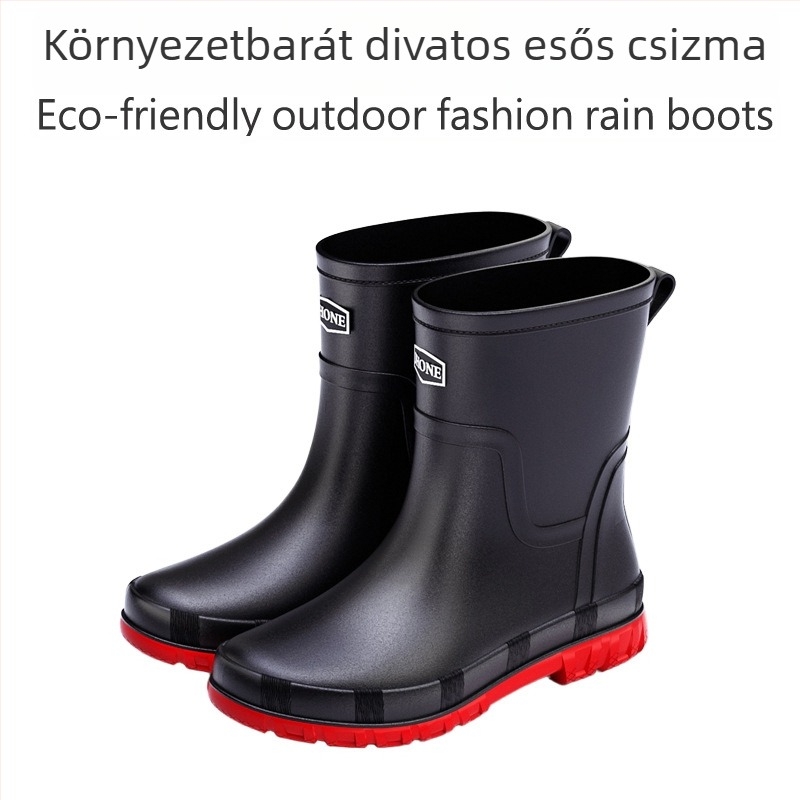 PVC felső részű esőcsizma, műanyag talp, belső hálós bélés, EVA talpbetét, középmagas szár – minden évszakban használható