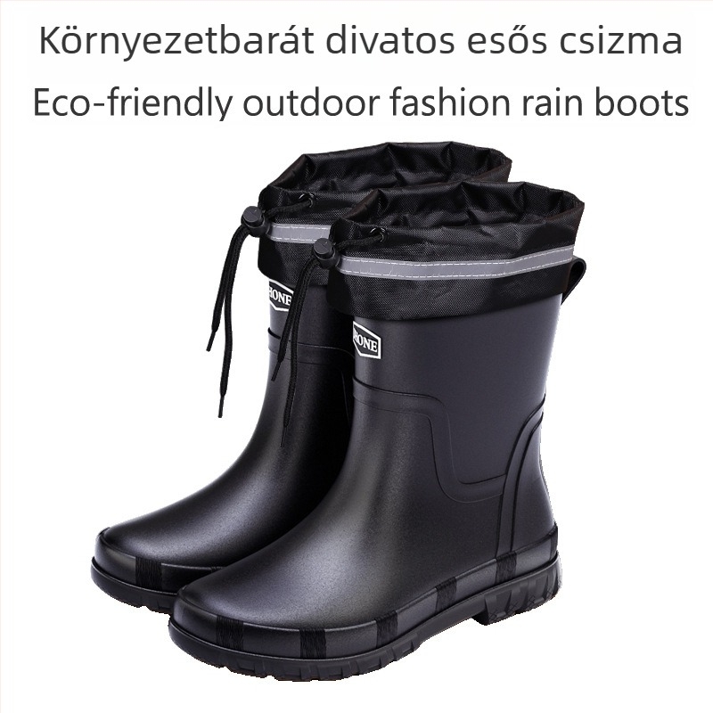 PVC felső részű esőcsizma, műanyag talp, belső hálós bélés, EVA talpbetét, középmagas szár – minden évszakban használható