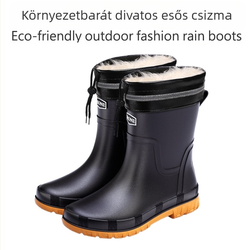 PVC felső részű esőcsizma, műanyag talp, belső hálós bélés, EVA talpbetét, középmagas szár – minden évszakban használható