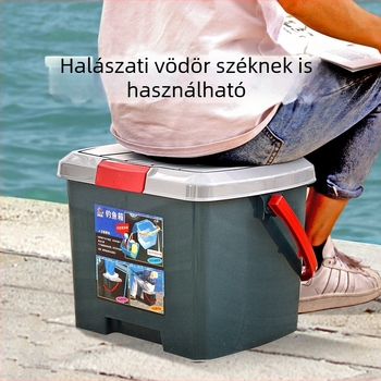 Ülő horgászvödör, műanyagból, megerősített, fogantyúval; többfunkciós autómosóvödör és autóba szerelhető élőhalas vödör