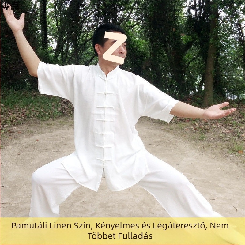 Férfi nyári Tai Chi/Kung Fu edzőruha - pamut-len anyag, rövid ujjú, pamutszövet bélés, harcművészeti edzéshez