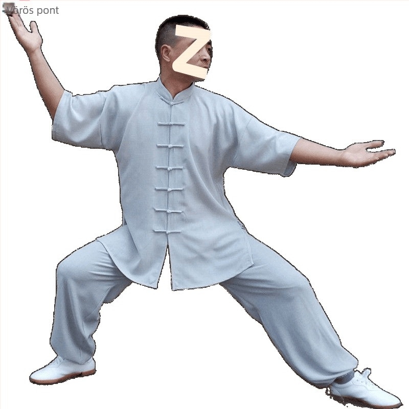 Férfi nyári Tai Chi/Kung Fu edzőruha - pamut-len anyag, rövid ujjú, pamutszövet bélés, harcművészeti edzéshez