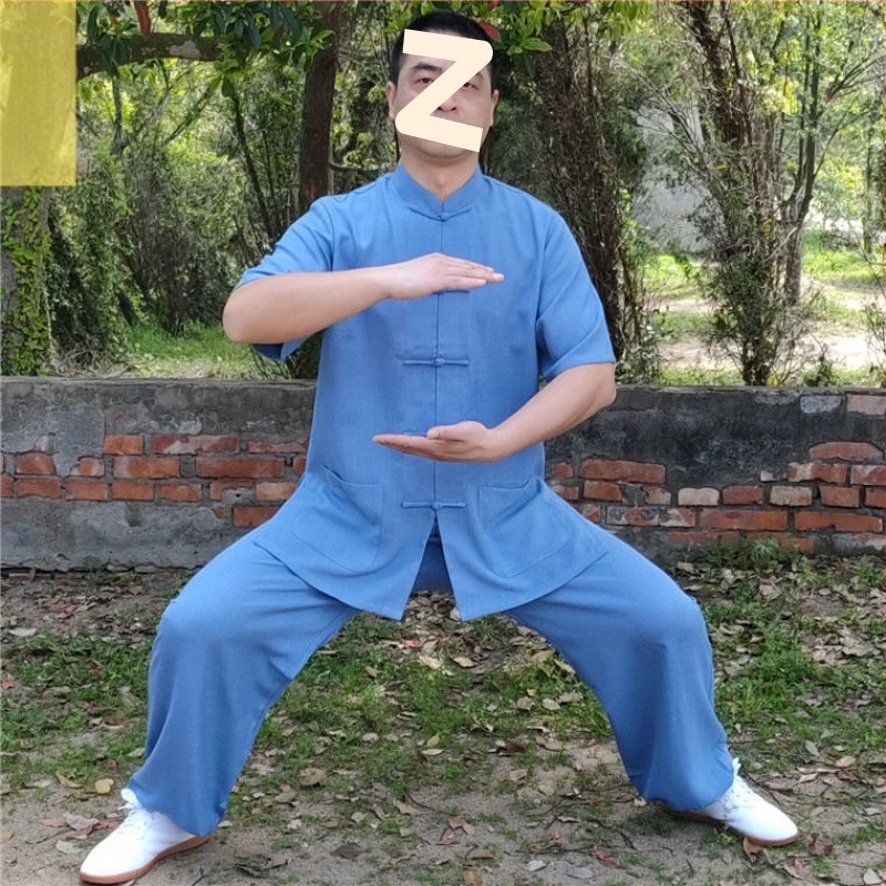 Férfi nyári Tai Chi/Kung Fu edzőruha - pamut-len anyag, rövid ujjú, pamutszövet bélés, harcművészeti edzéshez