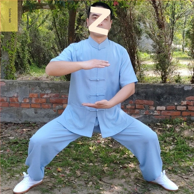 Férfi nyári Tai Chi/Kung Fu edzőruha - pamut-len anyag, rövid ujjú, pamutszövet bélés, harcművészeti edzéshez