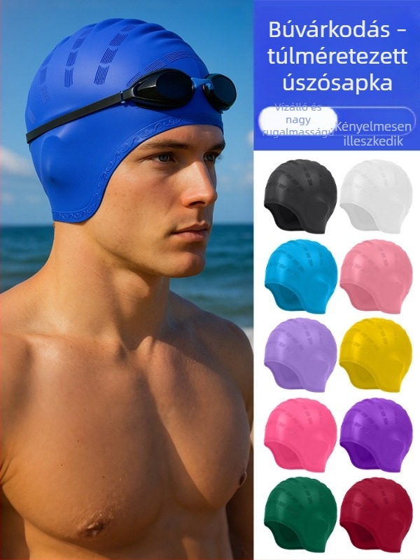 Csipkés szegélyű szilikon úszósapka nagy fejkerülethez, uniszex felnőtteknek, fülvédő, vízálló